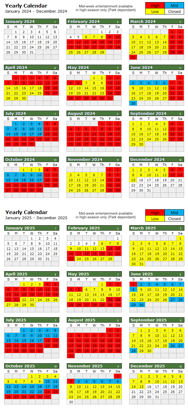 High and Low Season Calendar Dates Newton Hall Holiday Park