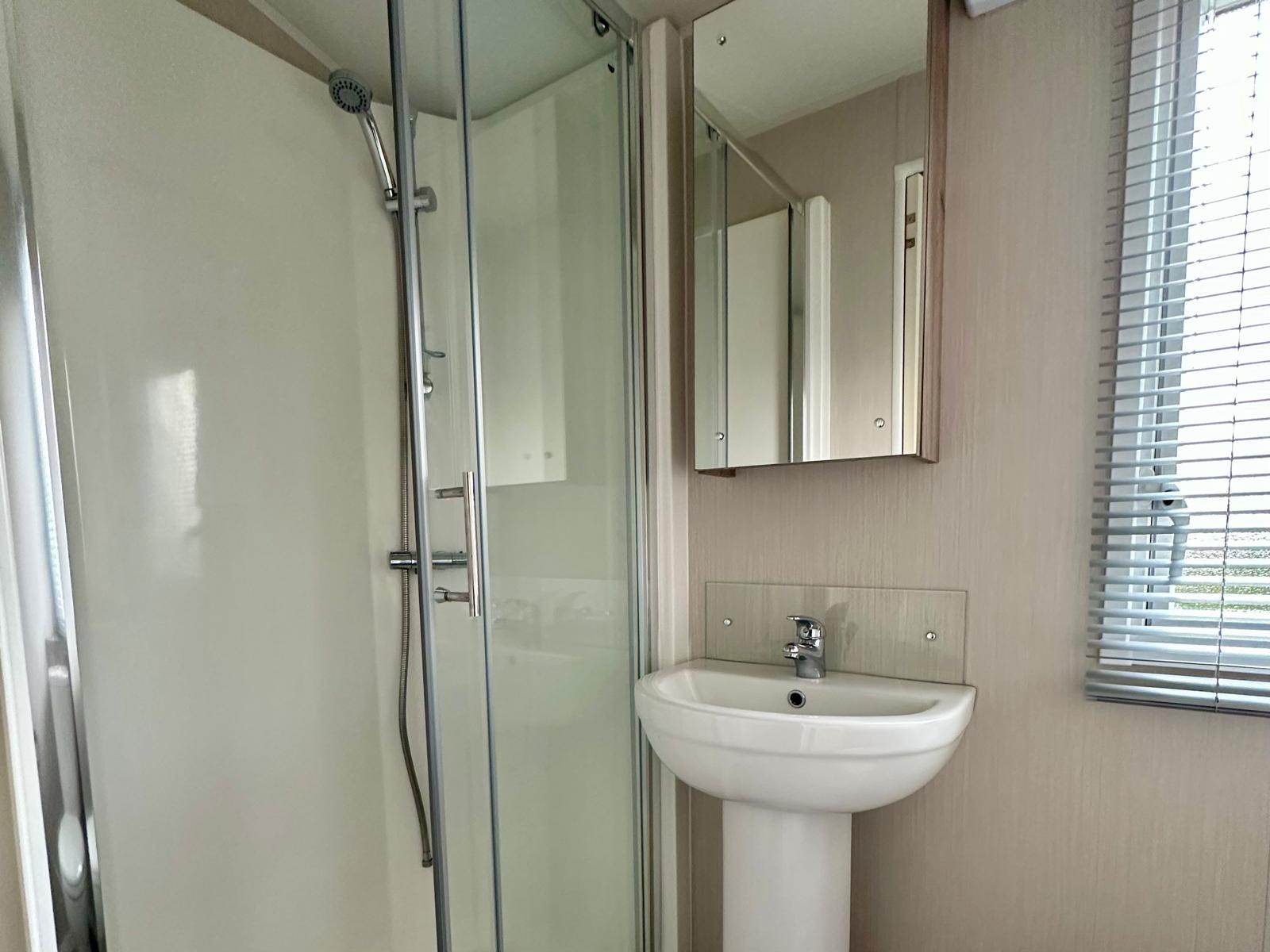 Family bathroom in the Willerby Linwood 2022 caravan at Windy Harbour Holiday Park