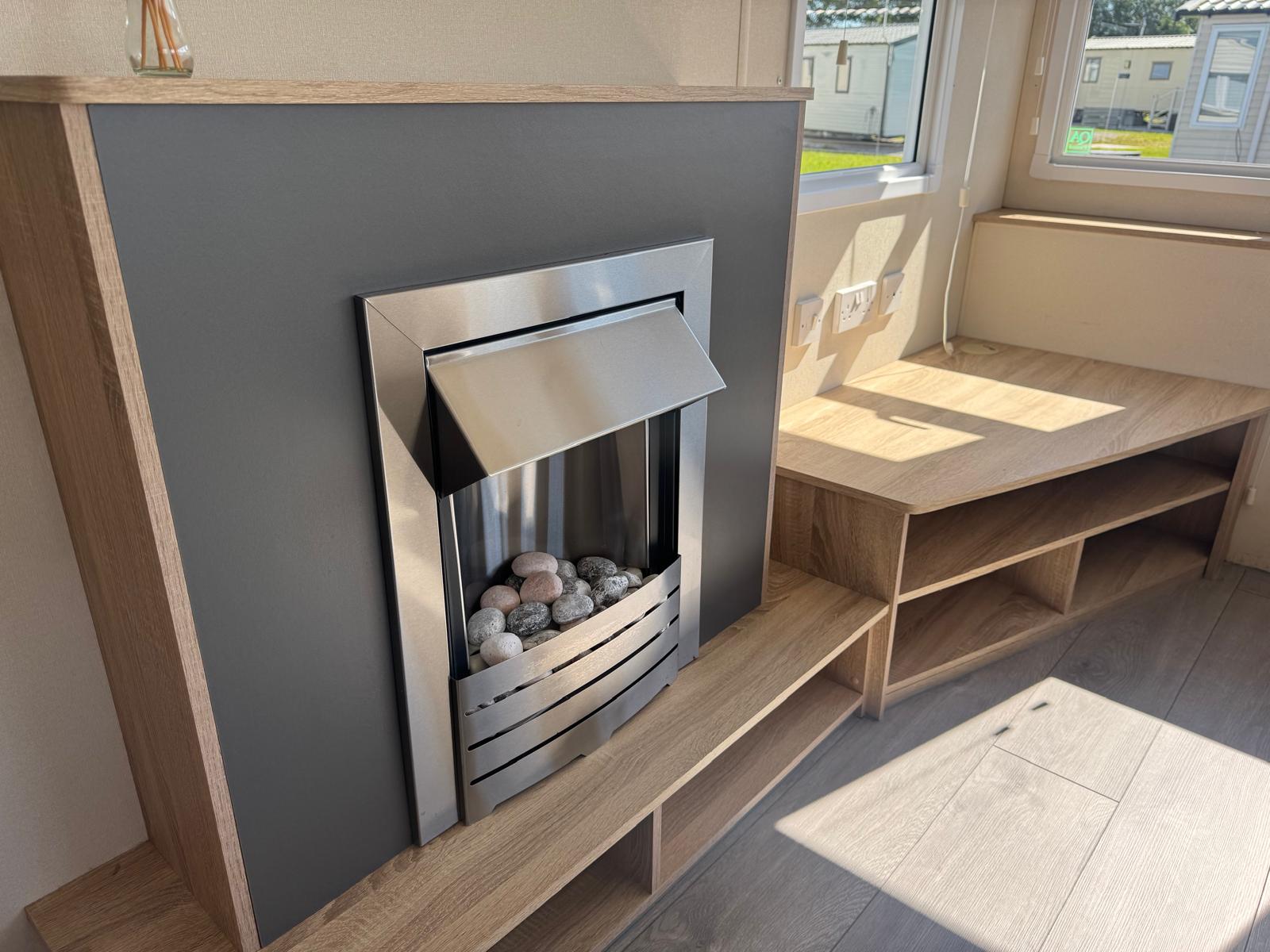 Electric fireplace in Delta Santana 2019 caravan at Windy Harbour Holiday Park
