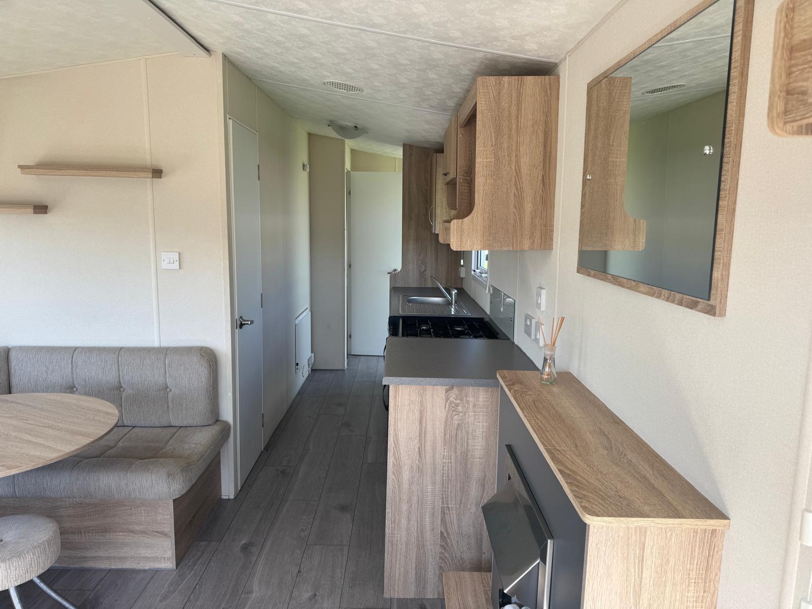 Gally kitchen area in the Delta Santana 2019 caravan at Windy Harbour Holiday Park