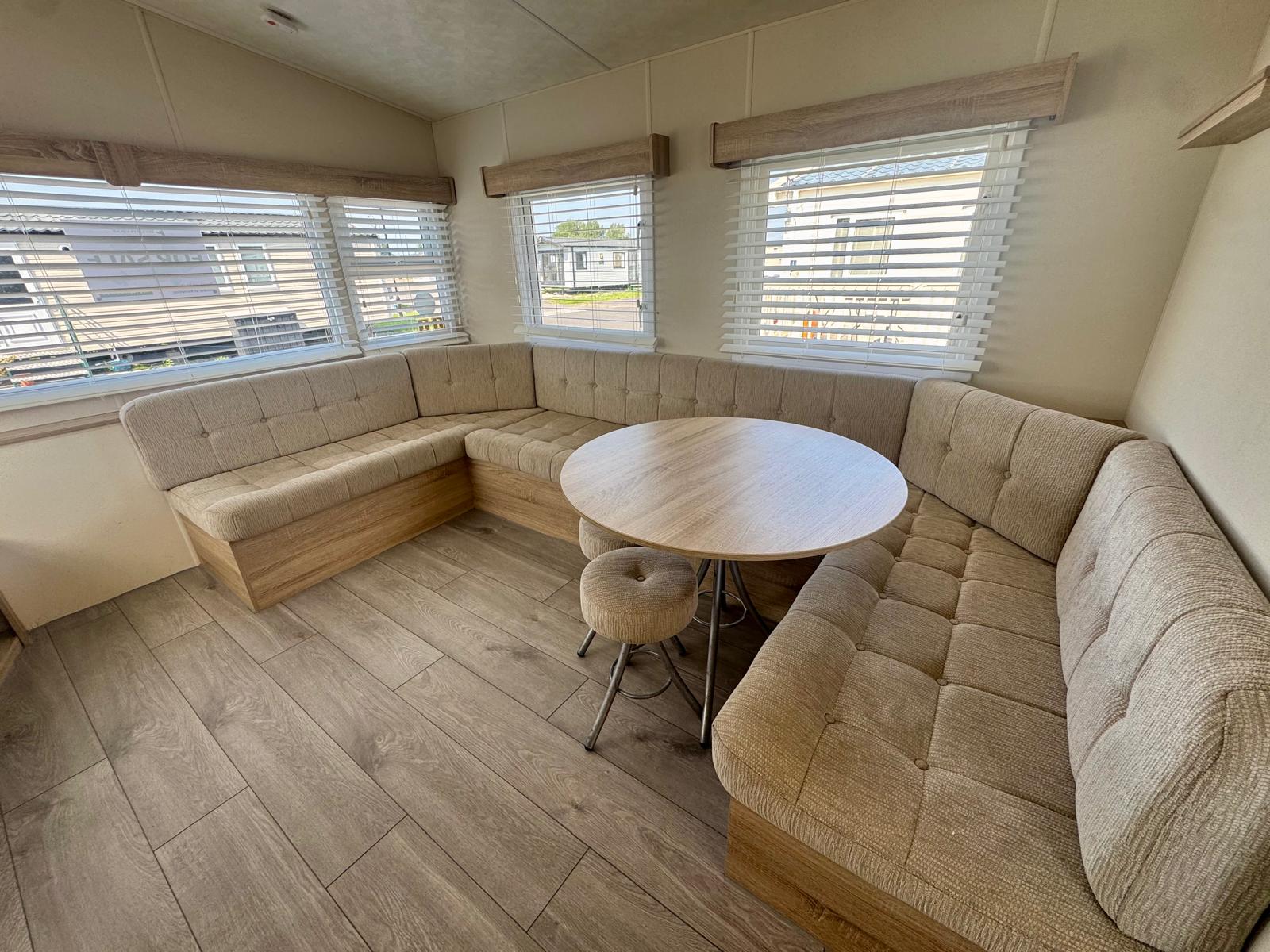 Open plan living space in the Delta Santana 2019 caravan at Windy Harbour Holiday Park