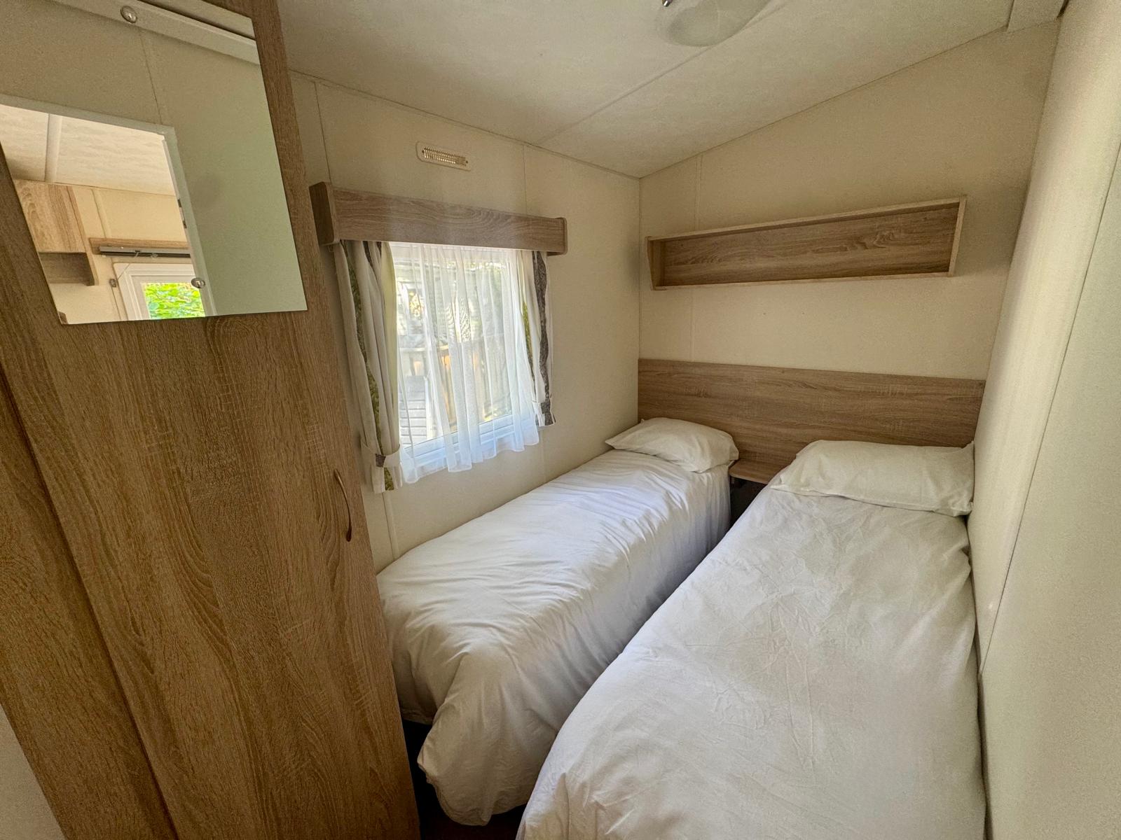 Twin bedroom in the Delta Santana 2019 caravan at Black Beck Holiday Park