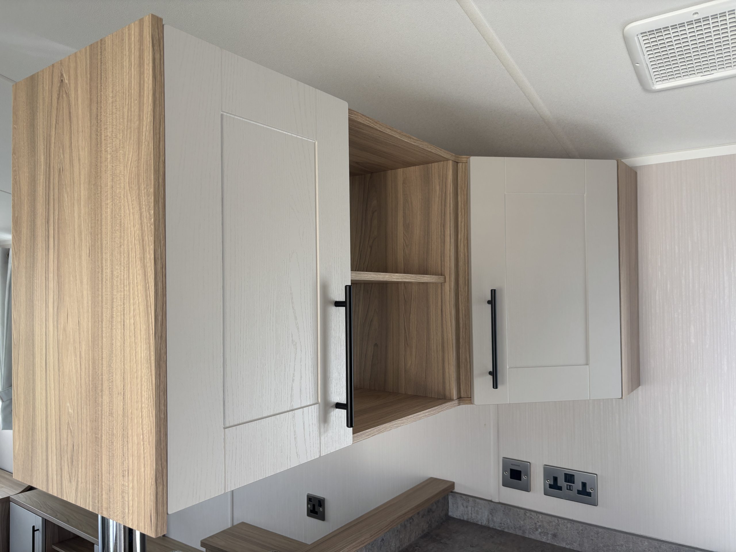 Kitchen area in the Willerby Manor 2023 caravan on Riverside 3 at Windy Harbour Holiday Park