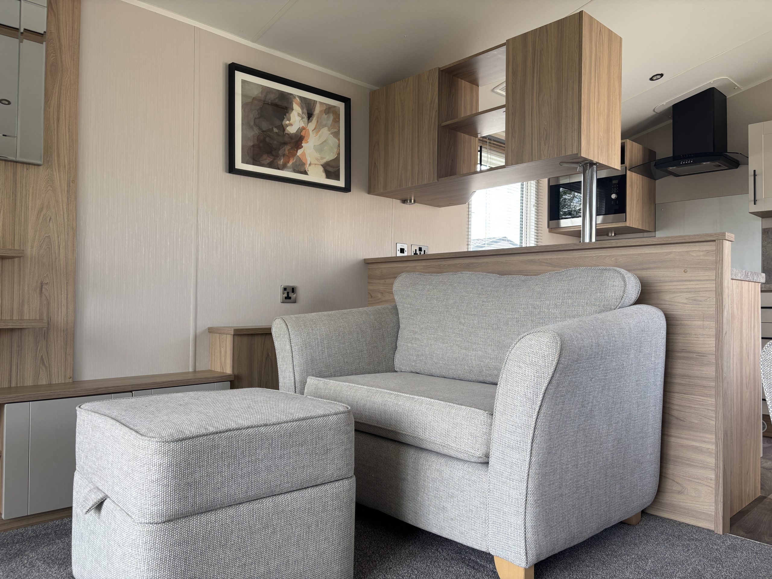 Living area in the Willerby Manor 2023 caravan on Riverside 3 at Windy Harbour Holiday Park