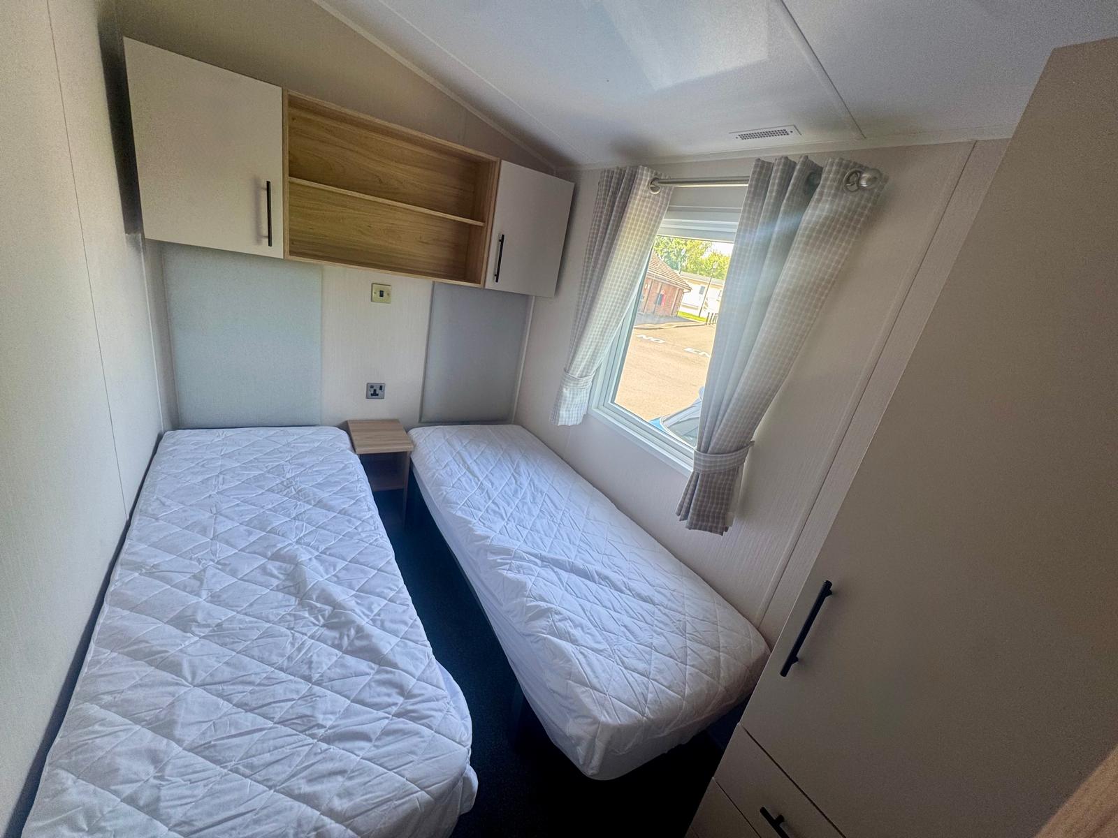 Twin bedroom in the Willerby Manor 2023 at Windy Harbour Holiday Park