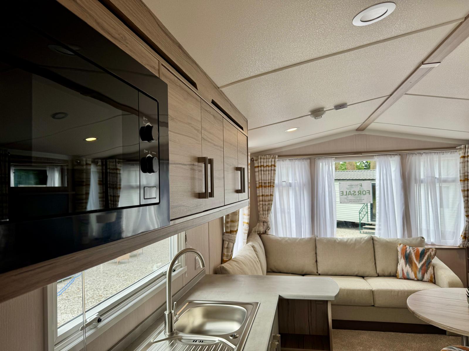 Gally kitchen and living area in the Swift Loire 2026 at Tarn House Holiday Park, Skipton