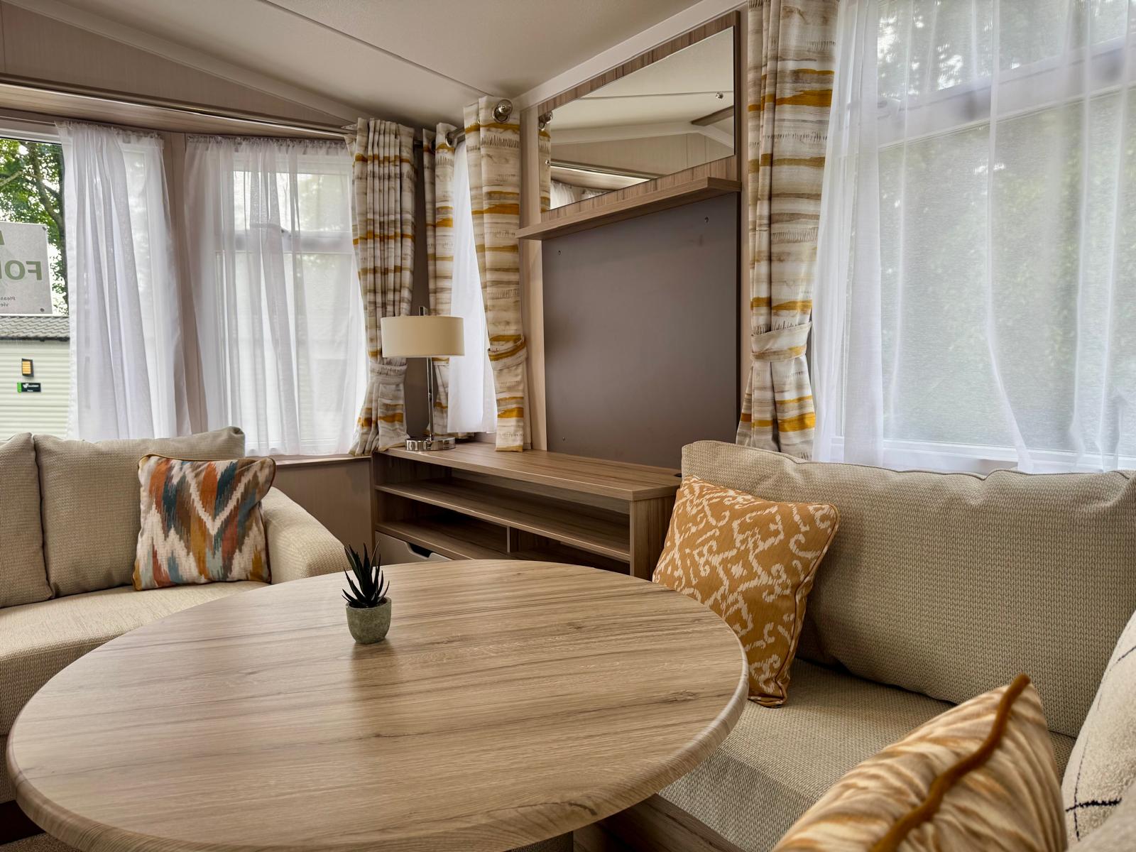 Living area in thw Swift Loire 2026 at Tarn House Holiday Park, Skipton