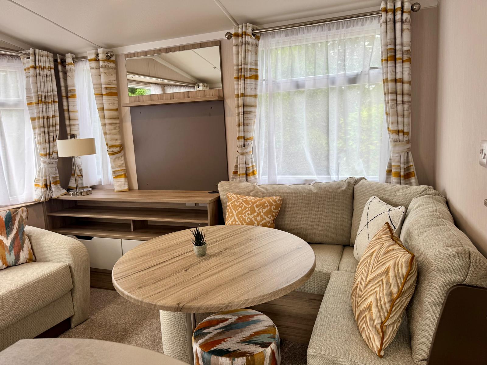 Living area in thw Swift Loire 2026 at Tarn House Holiday Park, Skipton