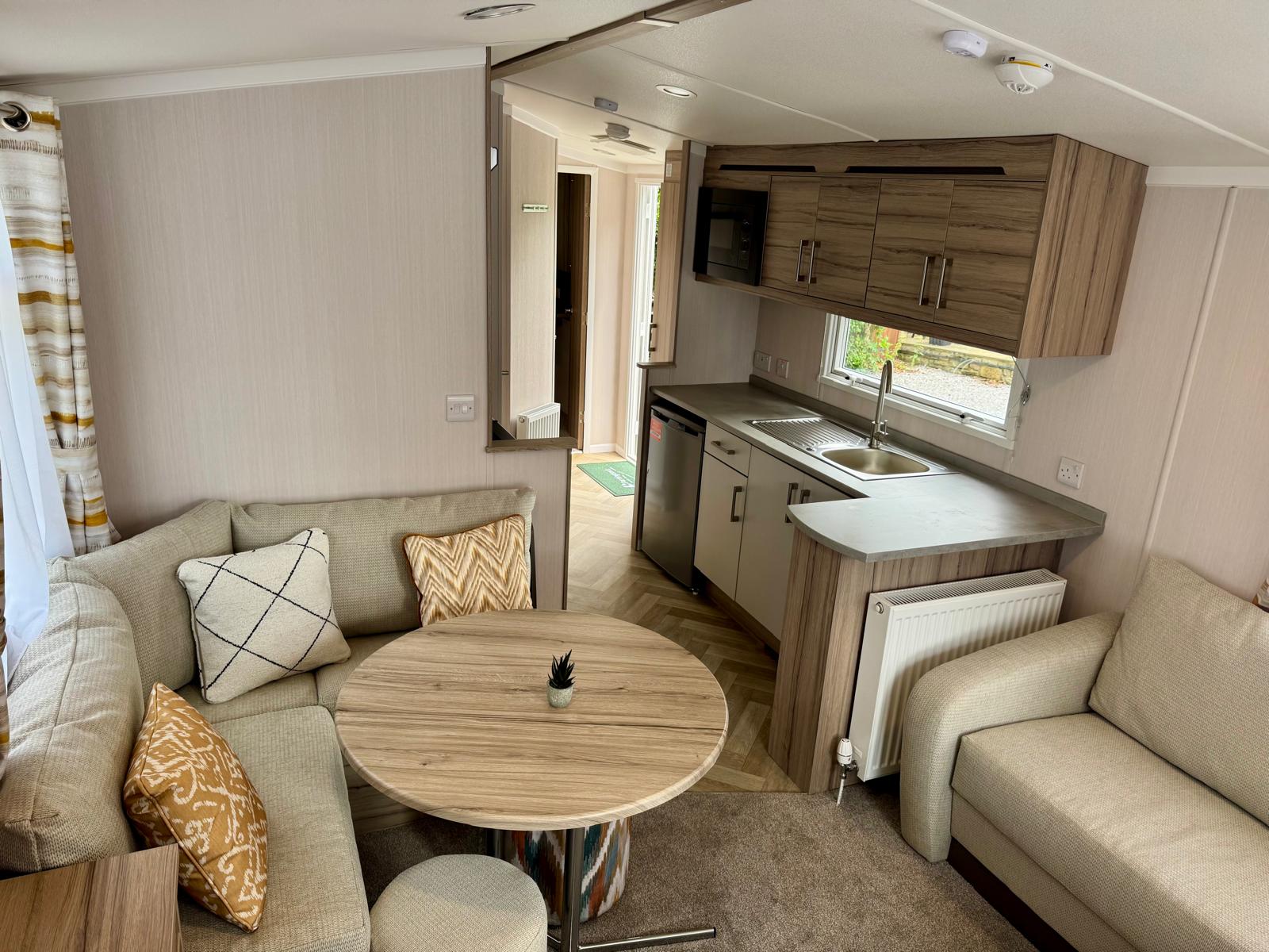 Living area in thw Swift Loire 2026 at Tarn House Holiday Park, Skipton