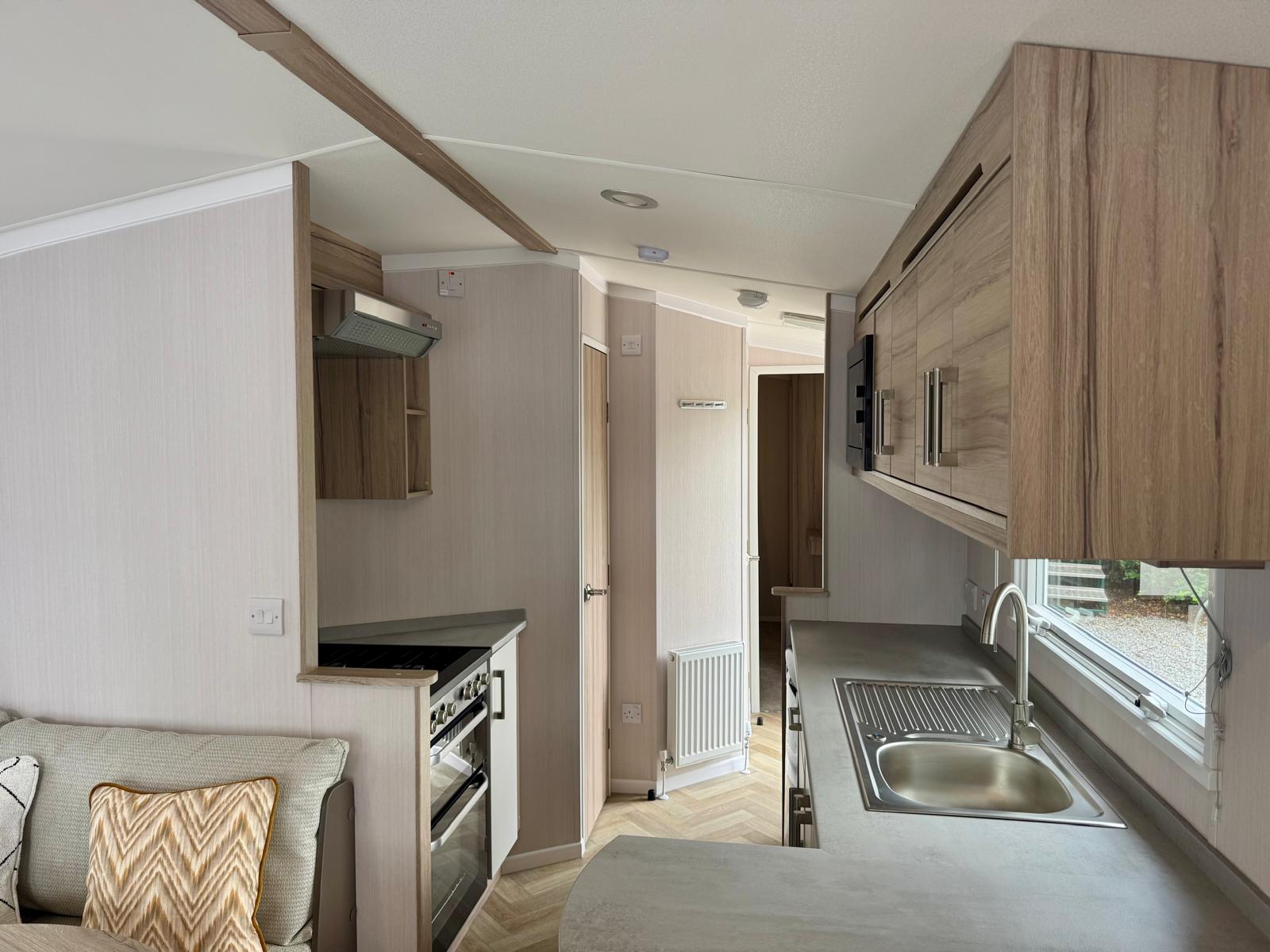 Gally kitchen in thw Swift Loire 2026 at Tarn House Holiday Park, Skipton