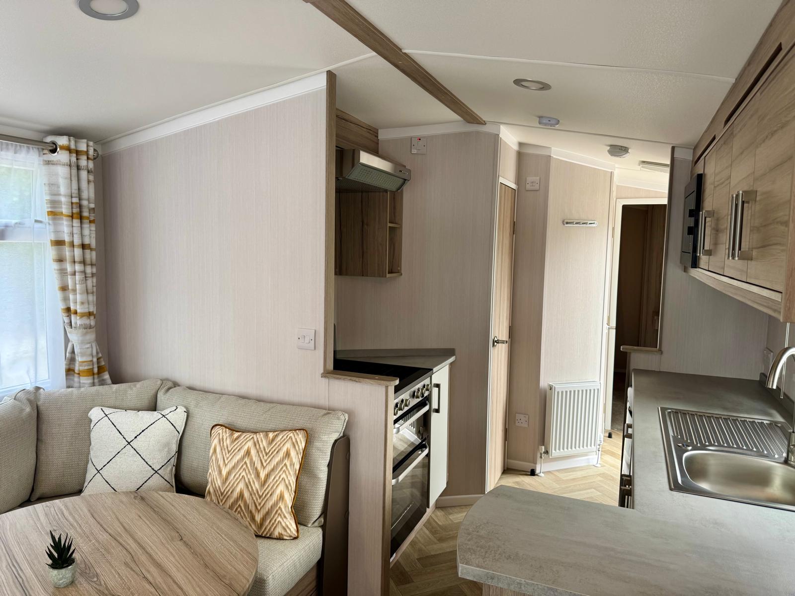 Gally kitchen in thw Swift Loire 2026 at Tarn House Holiday Park, Skipton