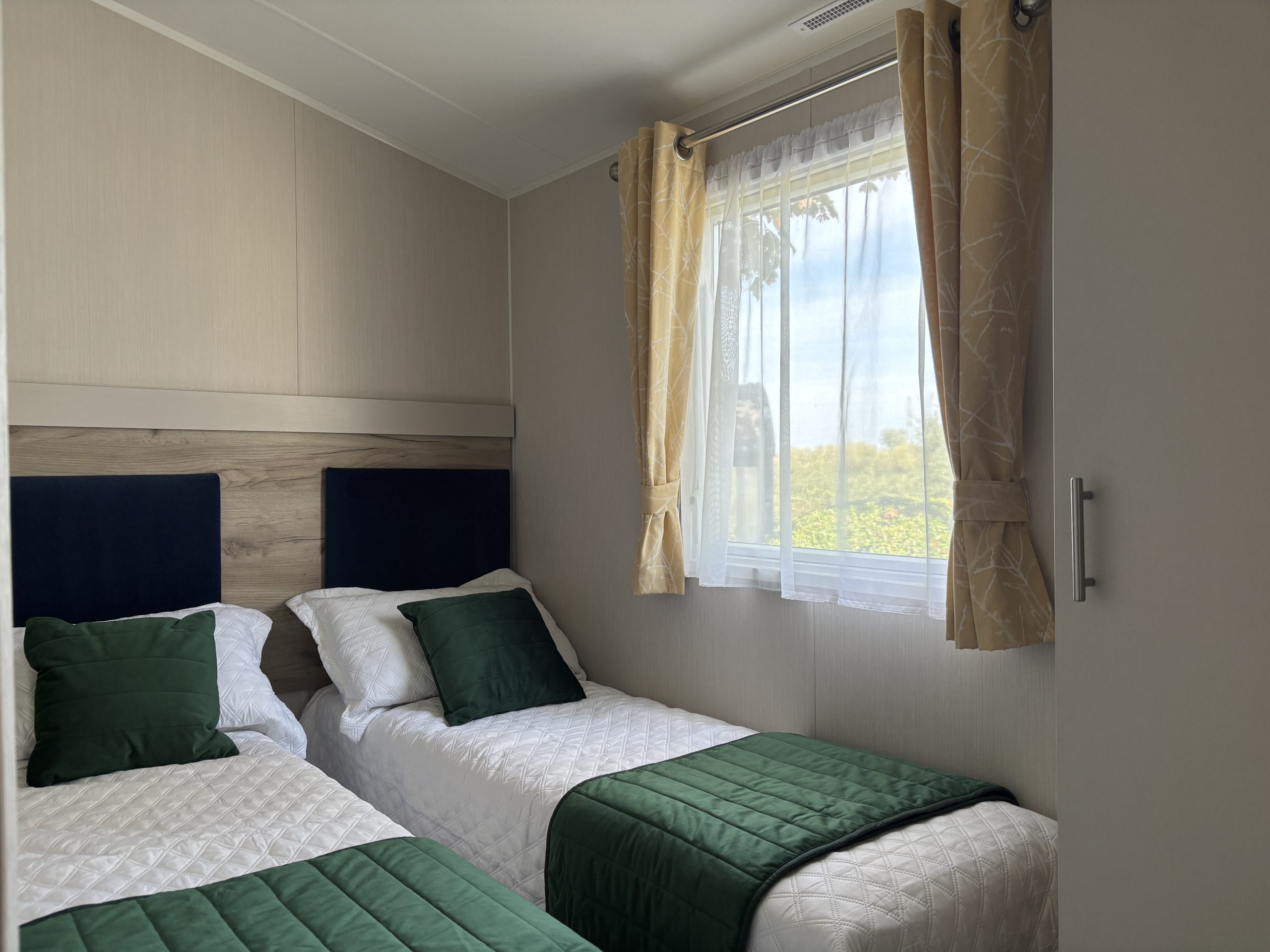 Twin bedroom in the Willerby Linwood 2022 caravan at Newton Hall Holiday Park