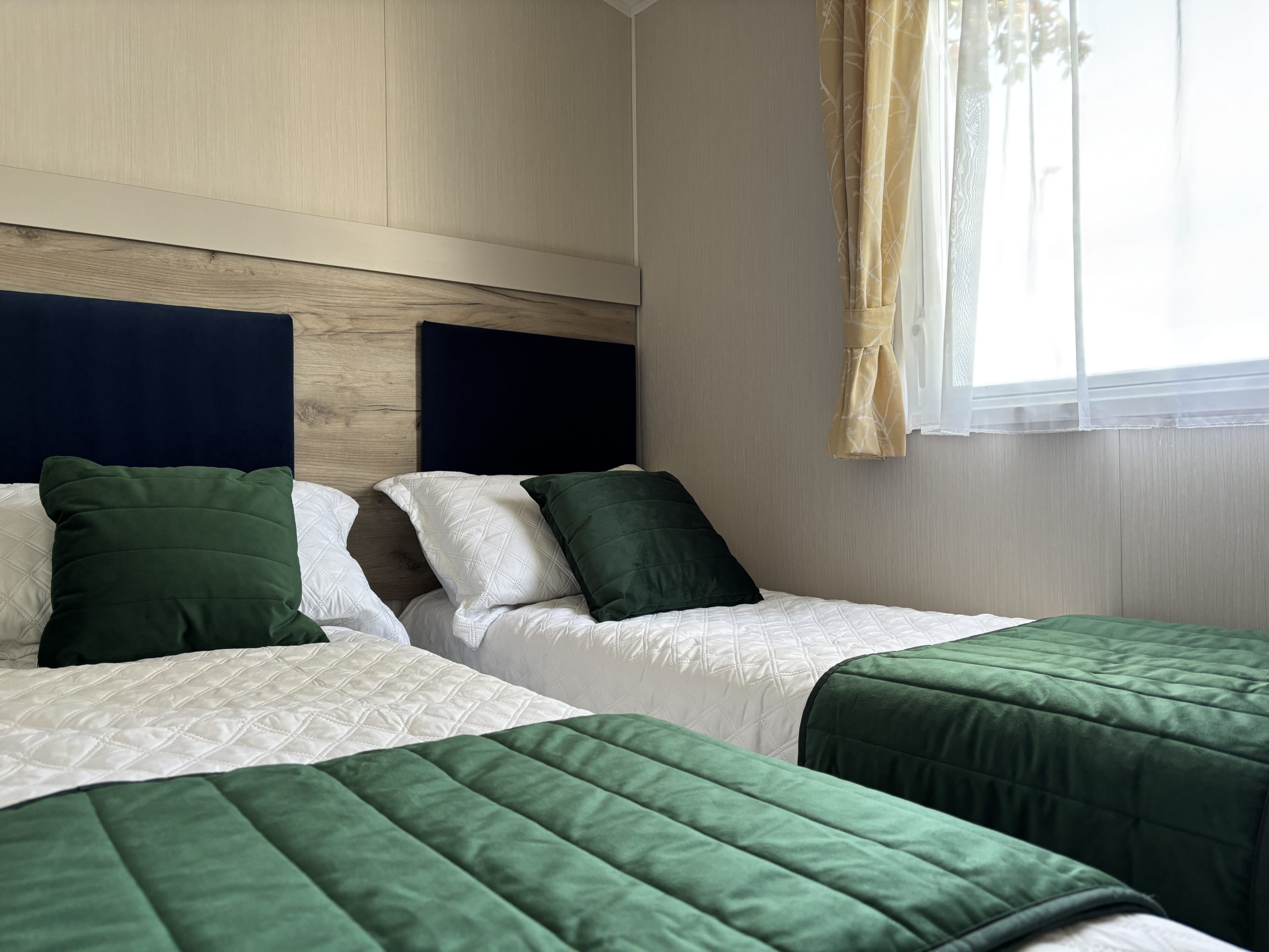 Twin bedroom in the Willerby Linwood 2022 caravan at Newton Hall Holiday Park