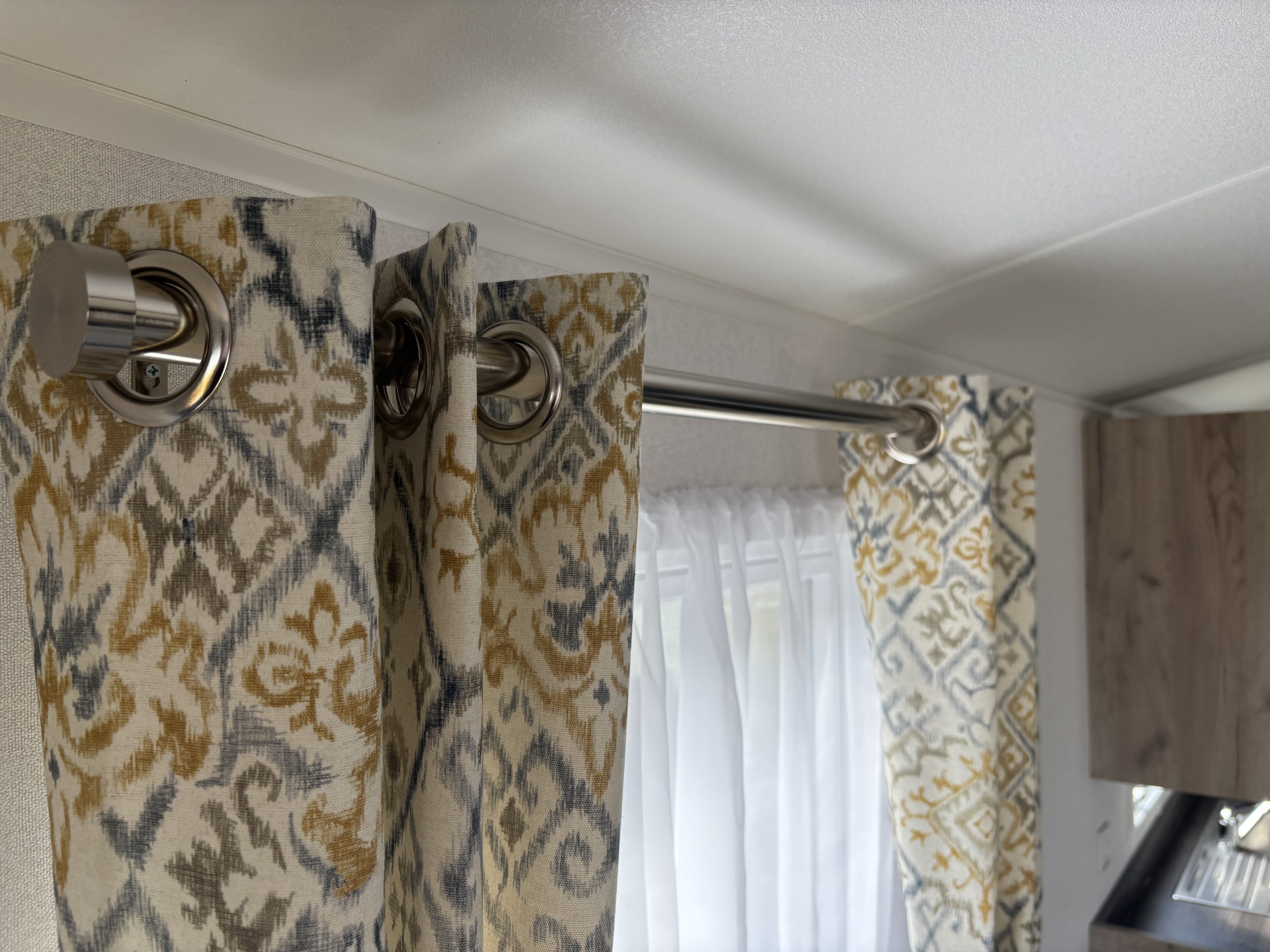 Detailed shot of the curtains in the Willerby Ashcroft 2026 at Windy Harbour Holiday Park, Partington's