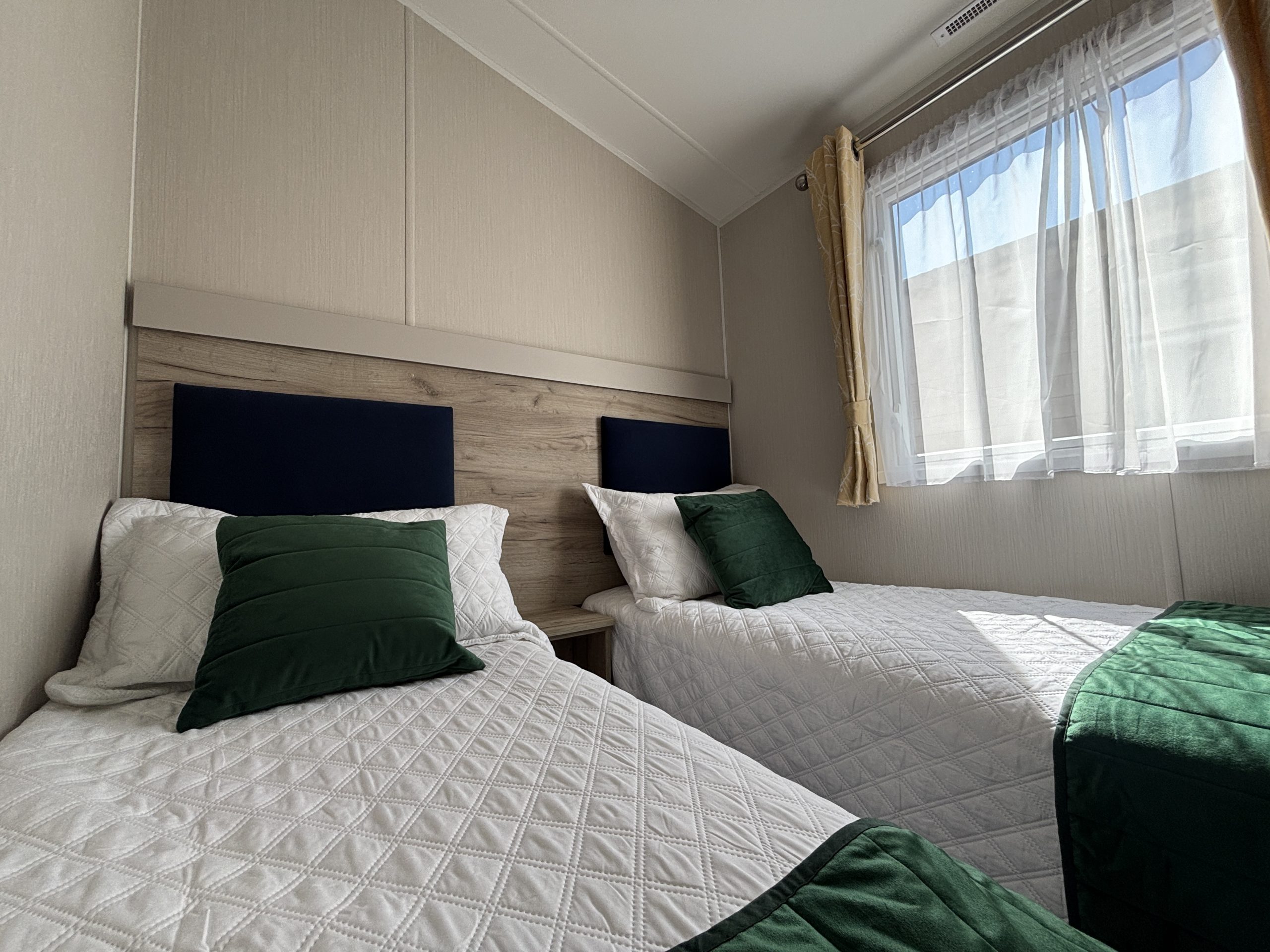 Twin bedroom in the Willerby Linwood 2022 caravan at Newton Hall Holiday Park
