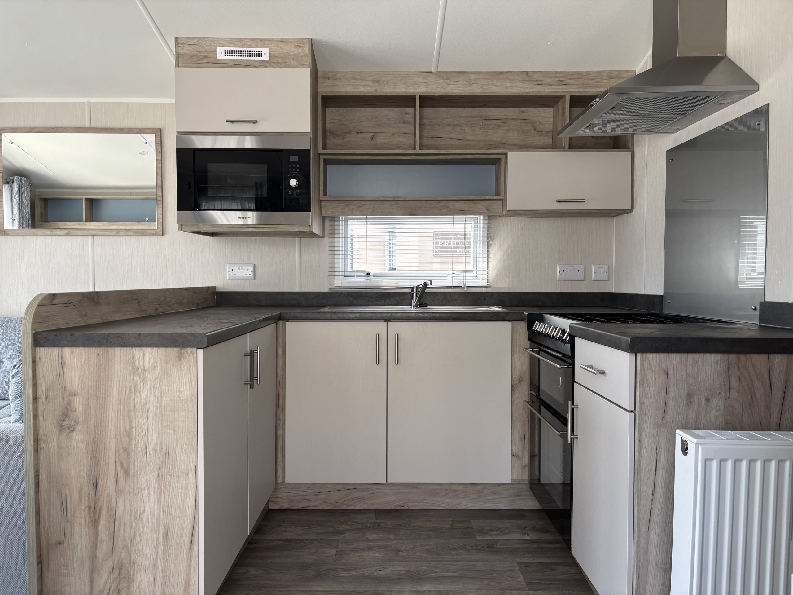 Kitchen area in the Willerby Linwood 2022 caravan at Newton Hall Holiday Park