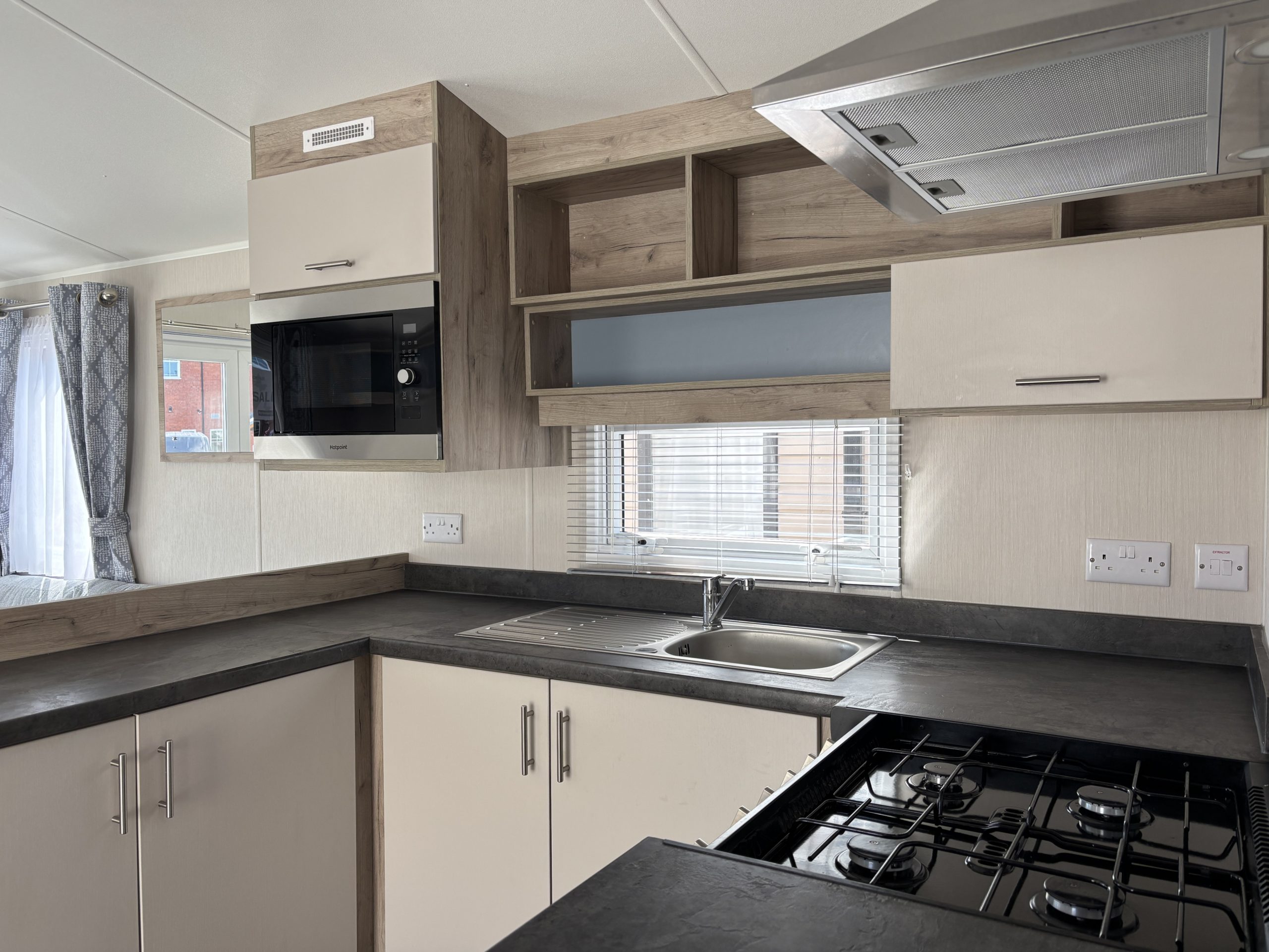Kitchen area in the Willerby Linwood 2022 caravan at Newton Hall Holiday Park