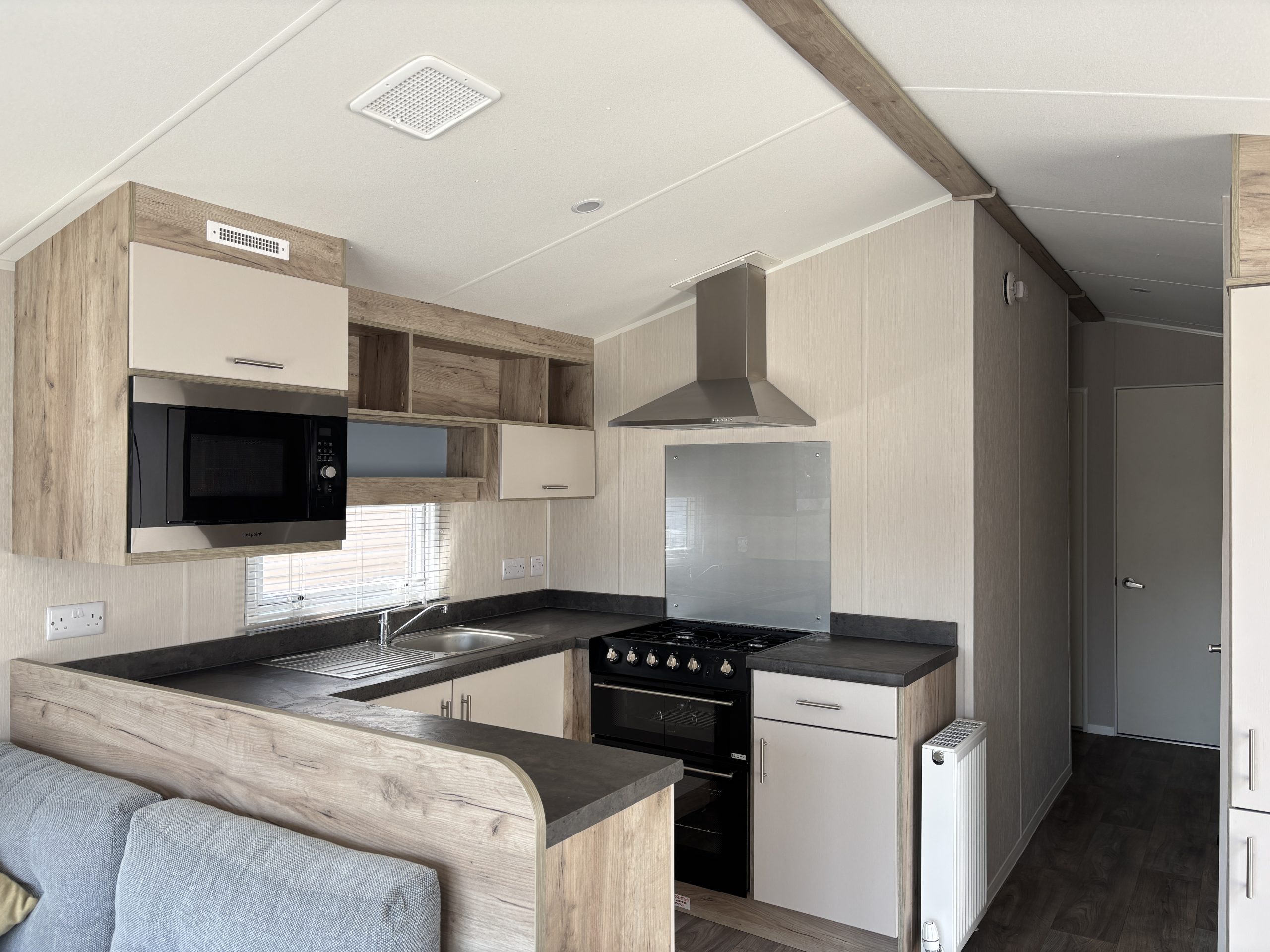 Kitchen area in the Willerby Linwood 2022 caravan at Newton Hall Holiday Park