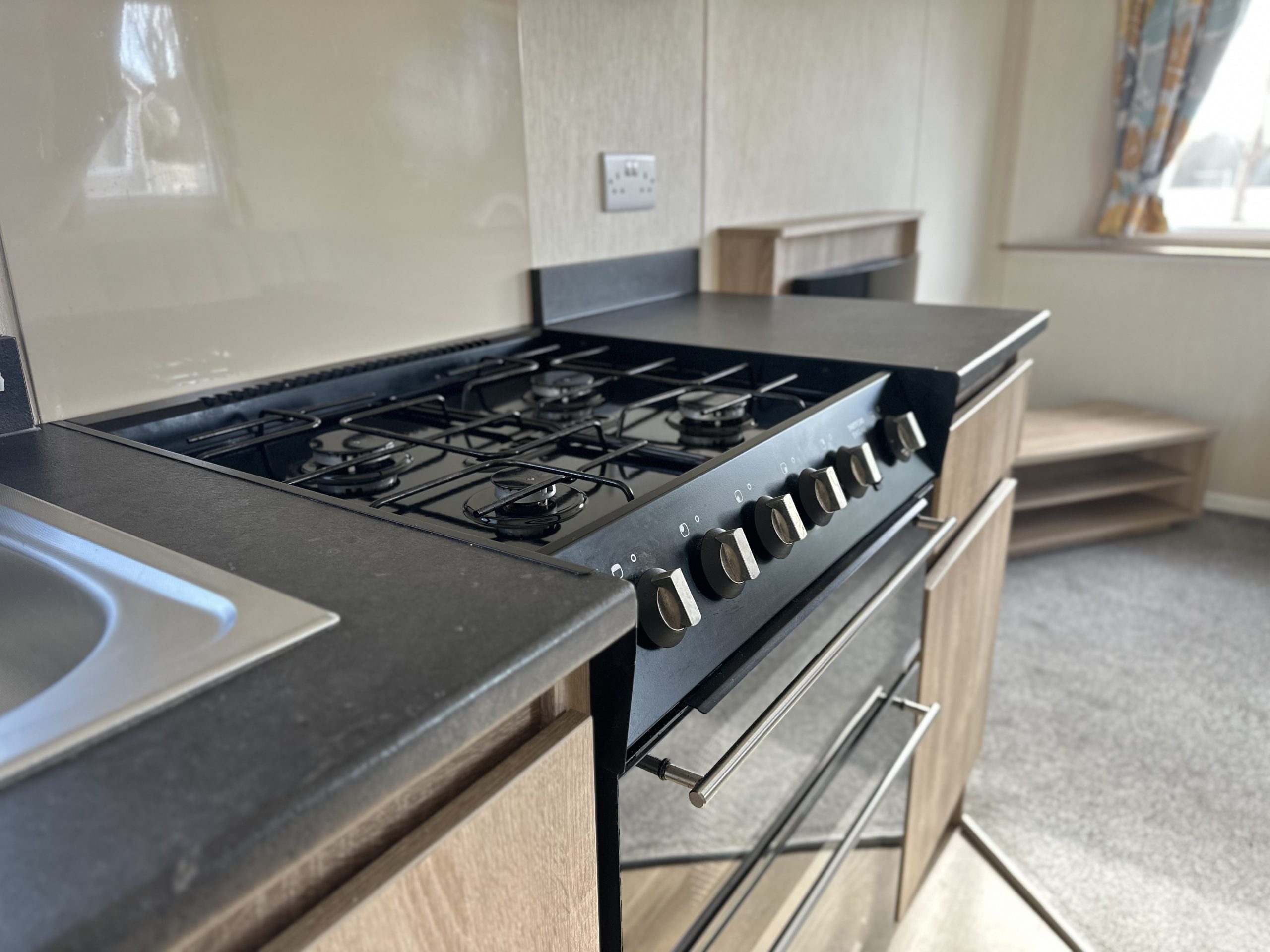 Gas hob oven unit in the Willerby Mistral 2021 caravan at Windy Harbour Holiday Park