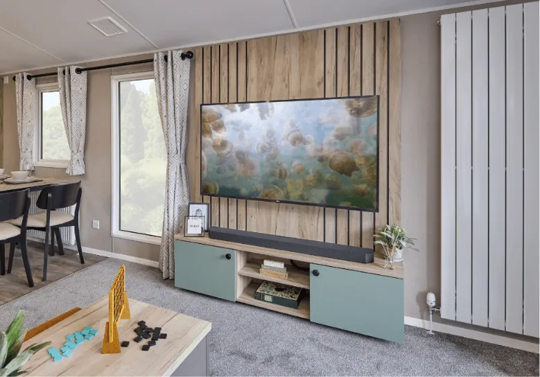 A picture showing the media wall and wide screen tv in the Willerby Buxton 2026