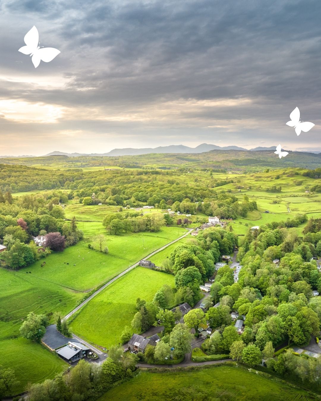 Aerial footage of Black Beck Holiday Park in the Lake District