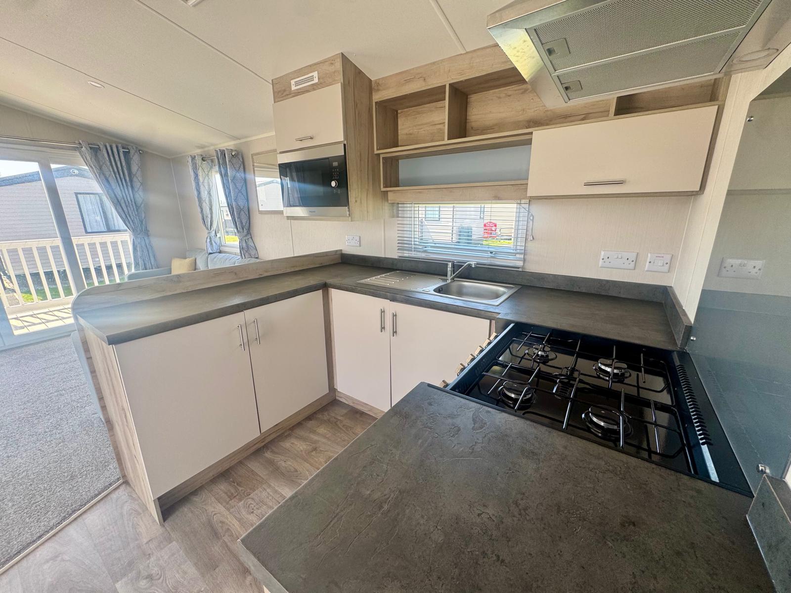 Kitchen in Willerby Linwood 2022 caravan at Windy Harbour Holiday Park