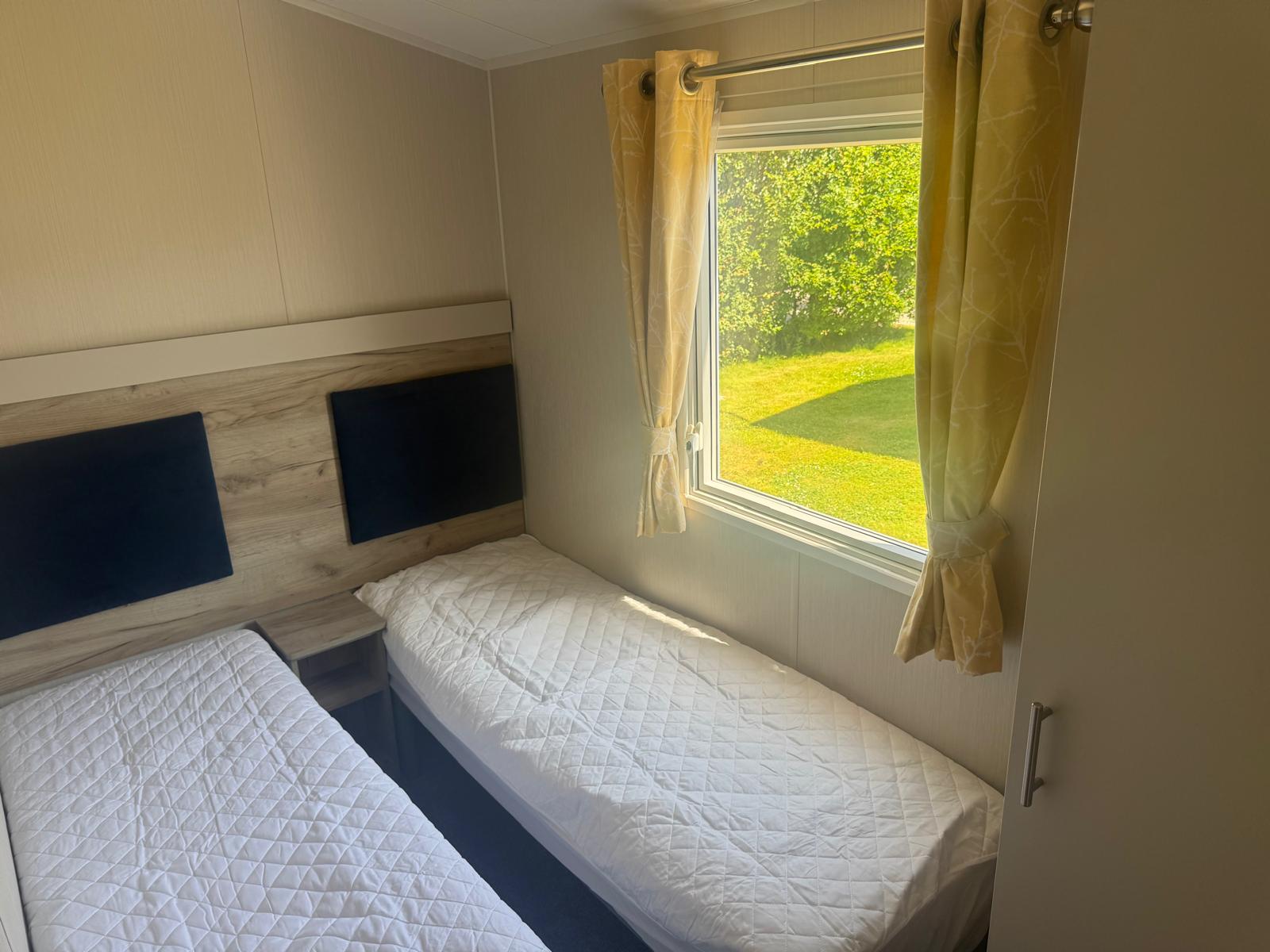 Twin bedroom in Willerby Linwood 2022 caravan at Windy Harbour Holiday Park