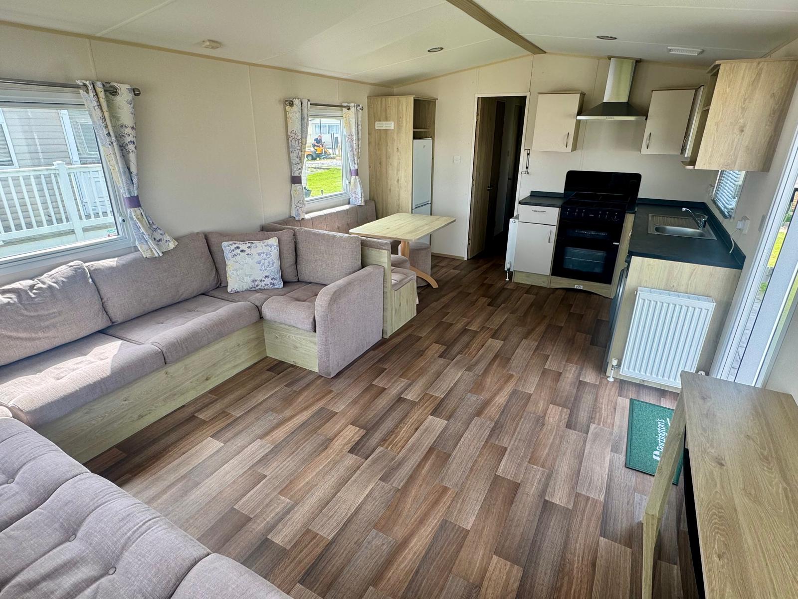 Open plan living area in the ABI Bowland 2018 caravan at Windy Harbour Holiday Park