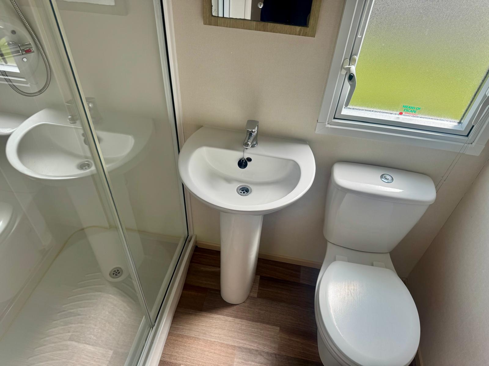 Family bathroom in the ABI Bowland 2018 caravan at Windy Harbour Holiday Park