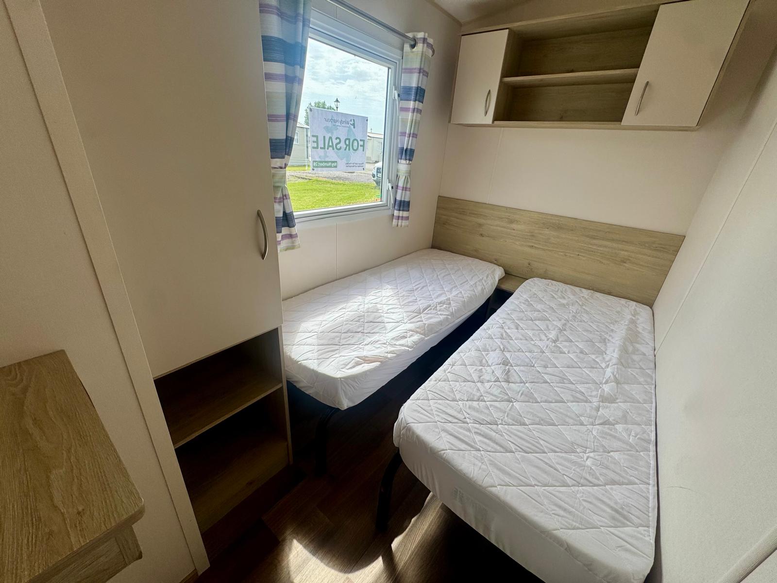 Twin bedroom in the ABI Bowland 2018 caravan at Windy Harbour Holiday Park