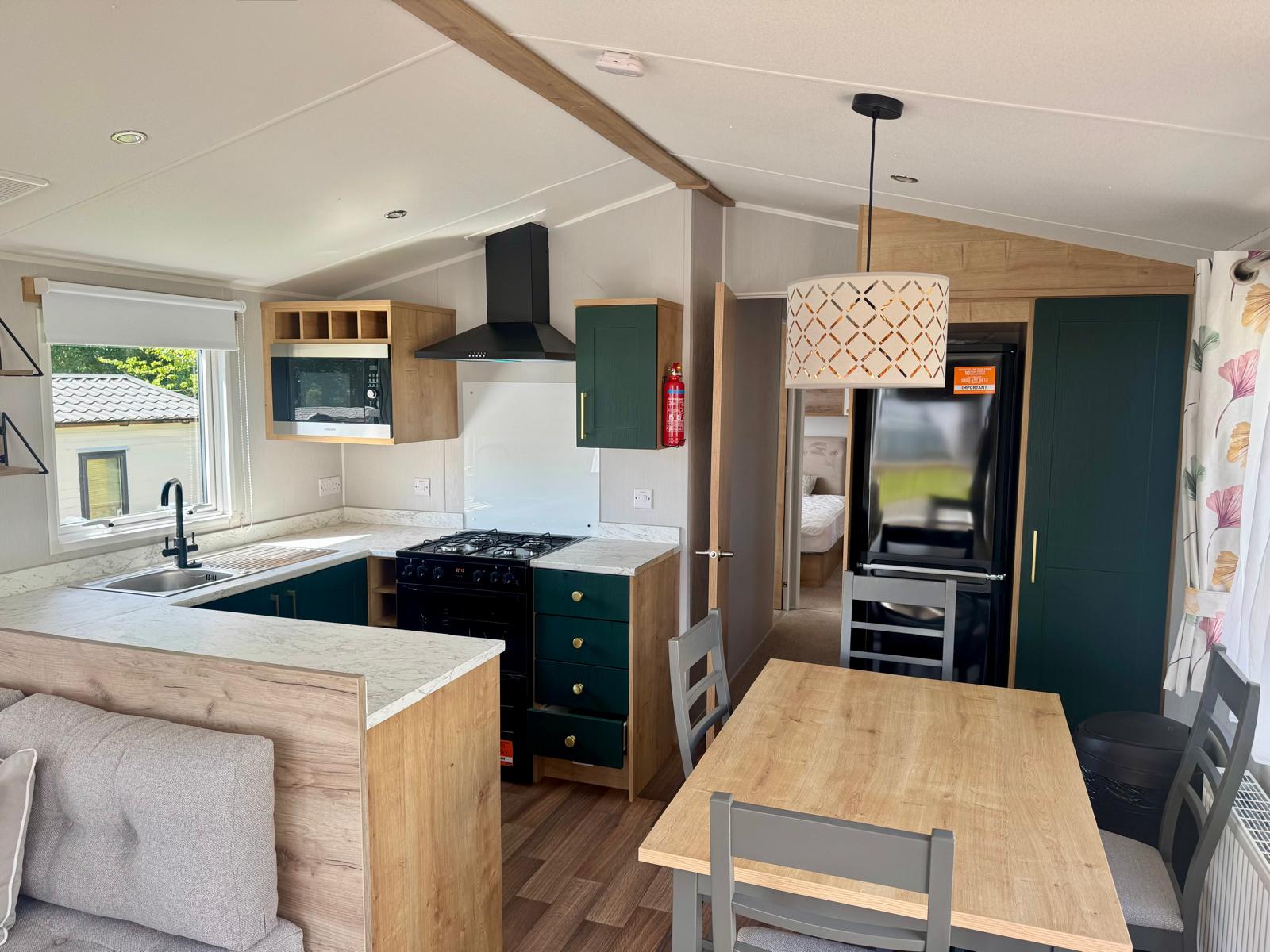 Kitchen area in the Willerby Sierra 2023 caravan at Tarn House Holiday Park