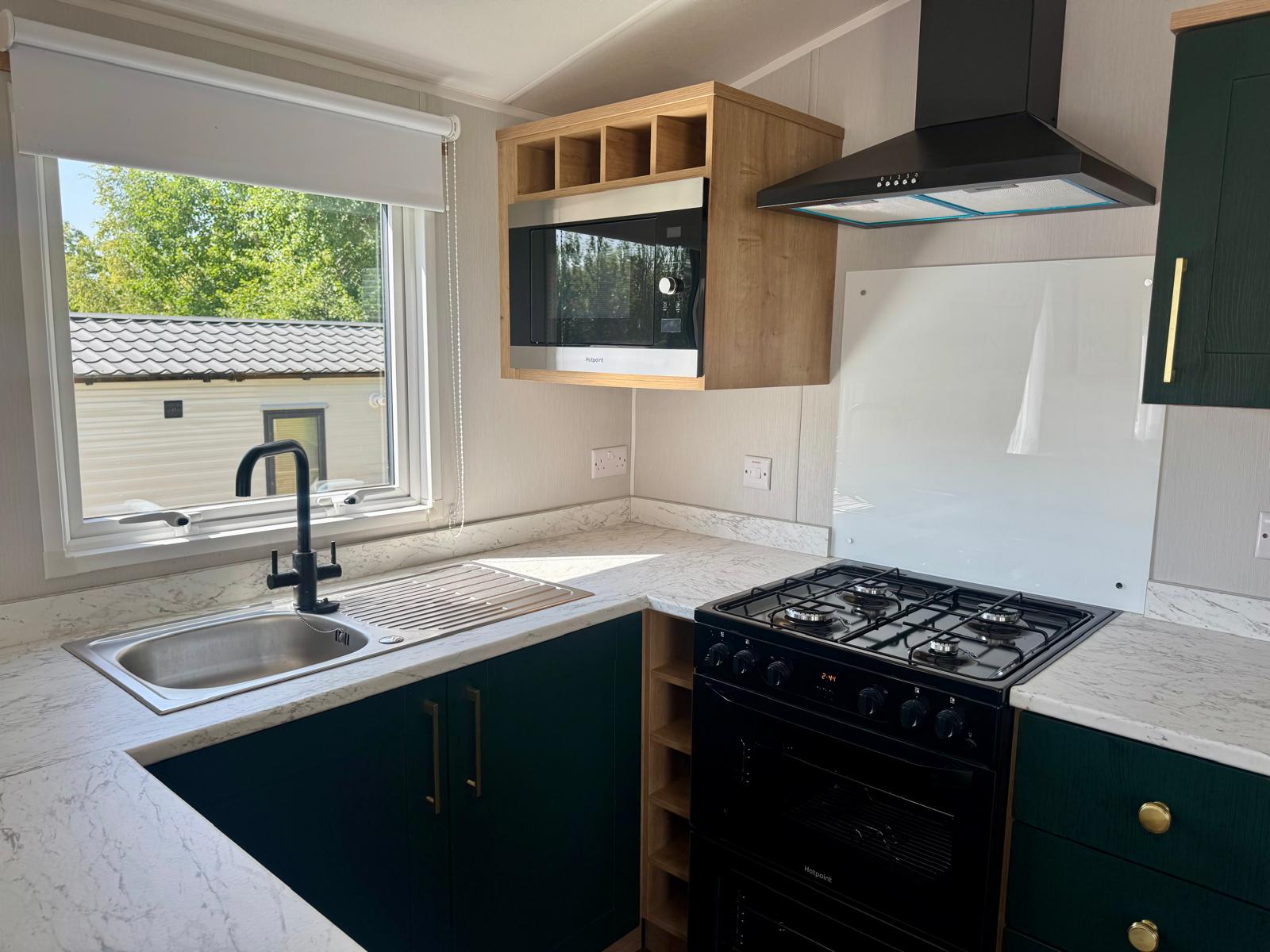 Kitchen area in the Willerby Sierra 2023 caravan at Tarn House Holiday Park