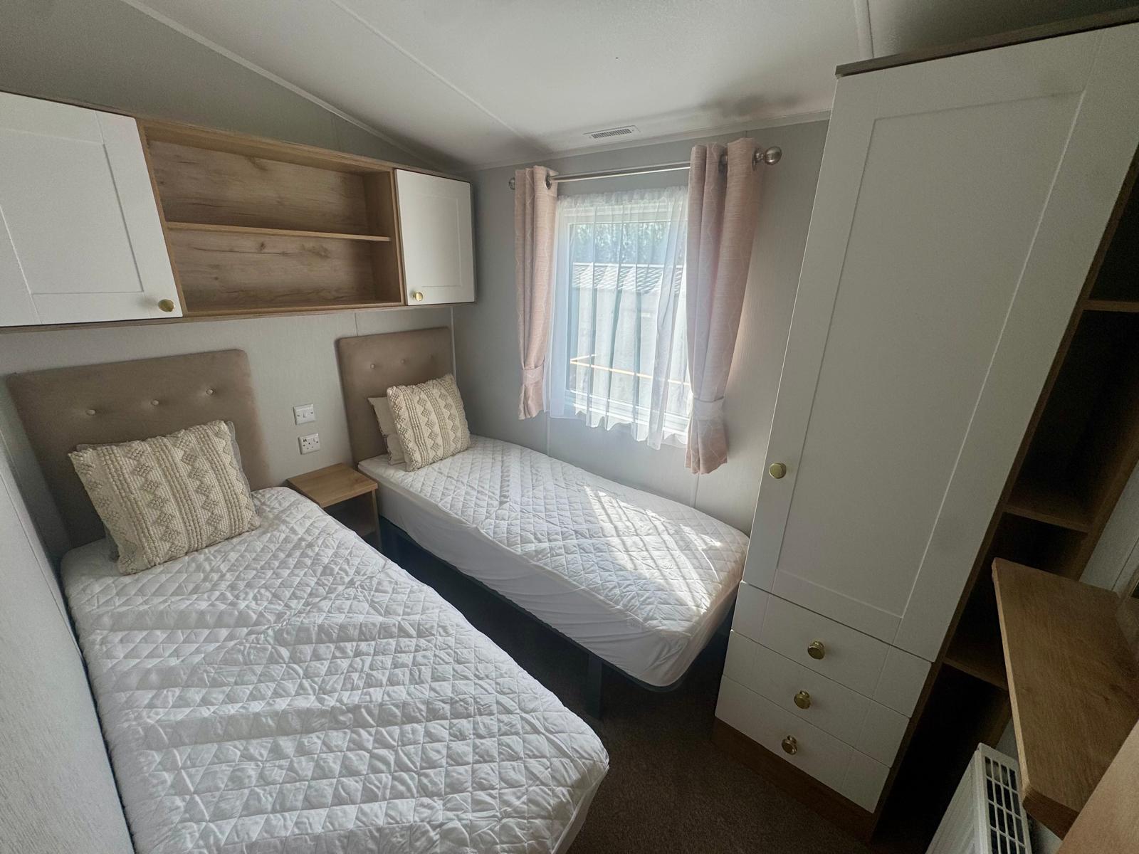 Twin bedroom in the Willerby Sierra 2023 caravan at Tarn House Holiday Park