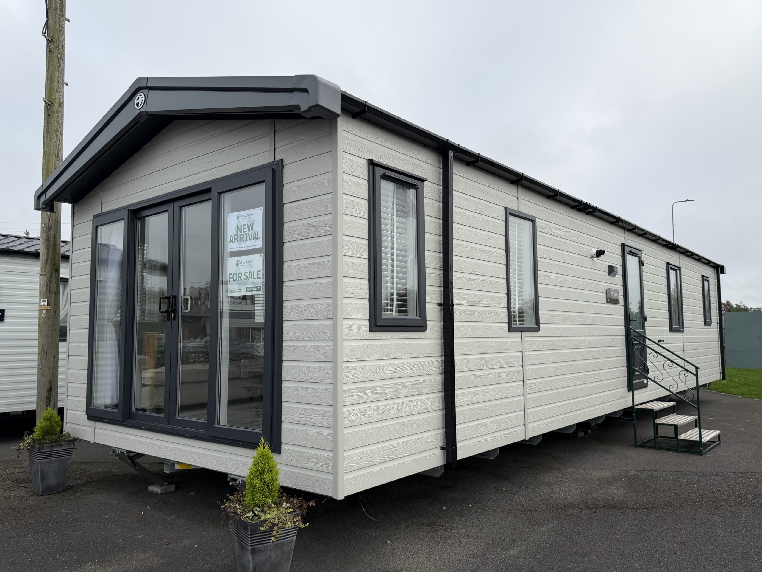 External shot of the Swift Vendee Lodge 2026 at Broadwater Holiday Park, Partington's