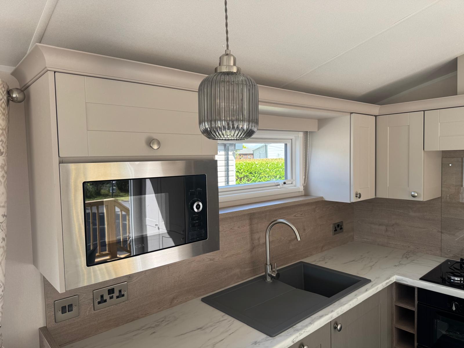 Kitchen area in the Willerby Salisbury at Windy Harbour Holiday Park