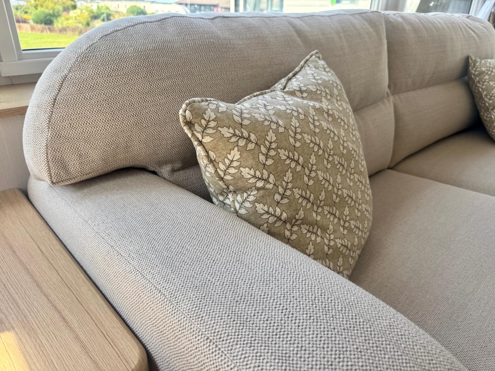 Cushion detail in the Swift Provence 2025 caravan at Windy Harbour Holiday Park